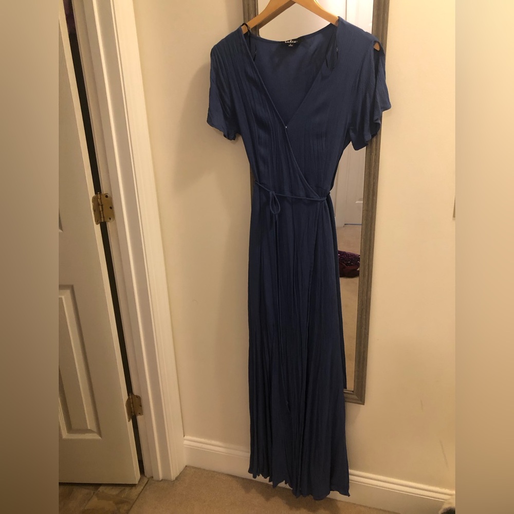 Dusty-blue ribbed Lulu’s cross over maxi dress size L